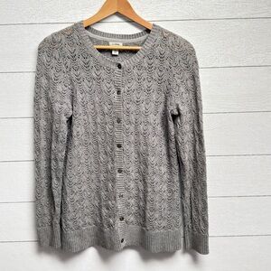 L.L. Bean | Women's Grey Lace Cashmere & Wool Blend Button Down Sweater | Size S